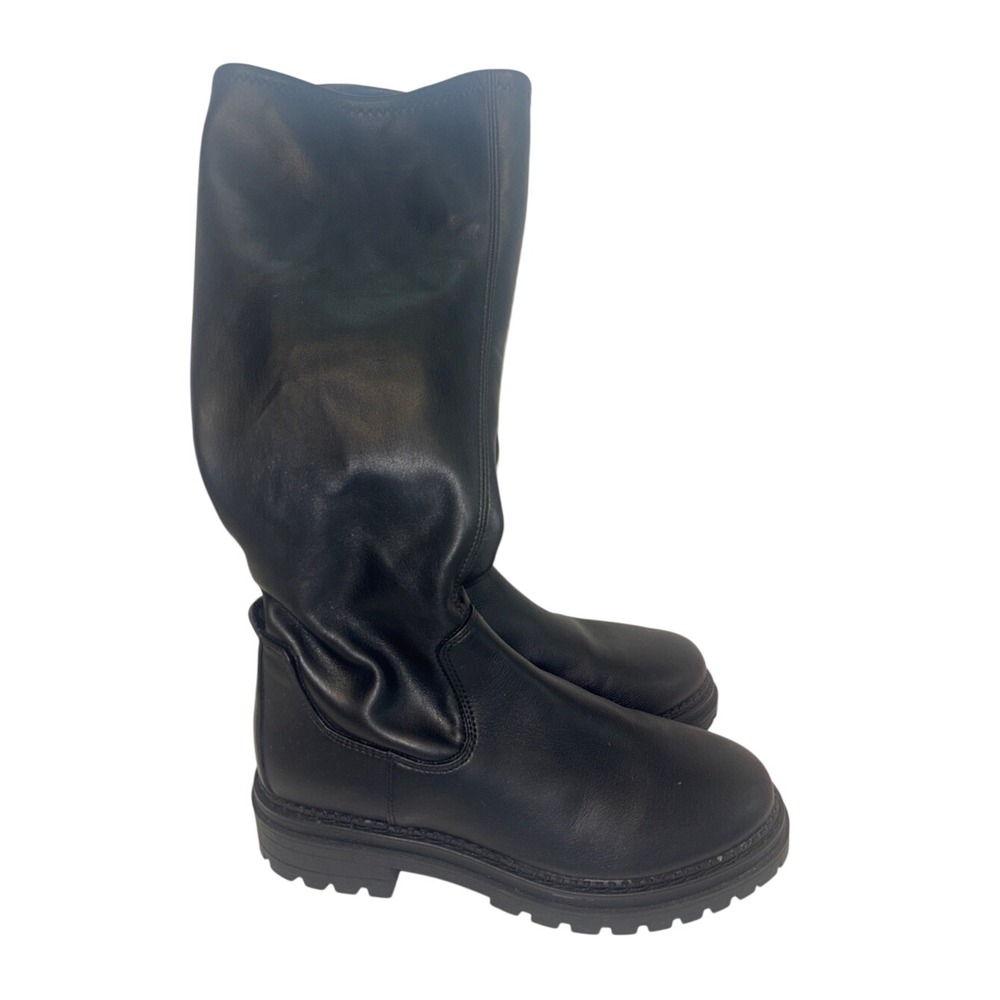 Sam & Libby Womens Black Tall Lug Sole Boots 8.5 Zip Up Faux Leather whimsigoth